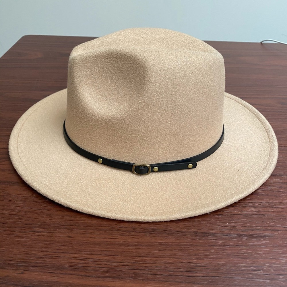 Flat brim beige hat